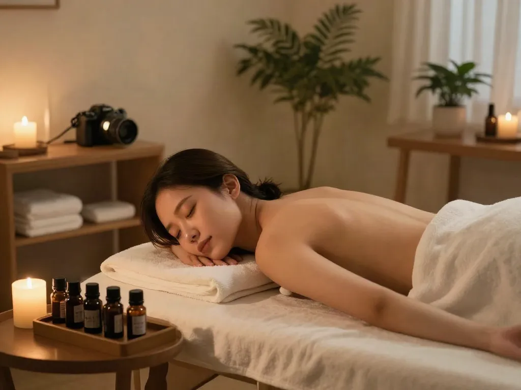 Experiencing a 서대문출장마사지 session in a cozy home with calming atmosphere.