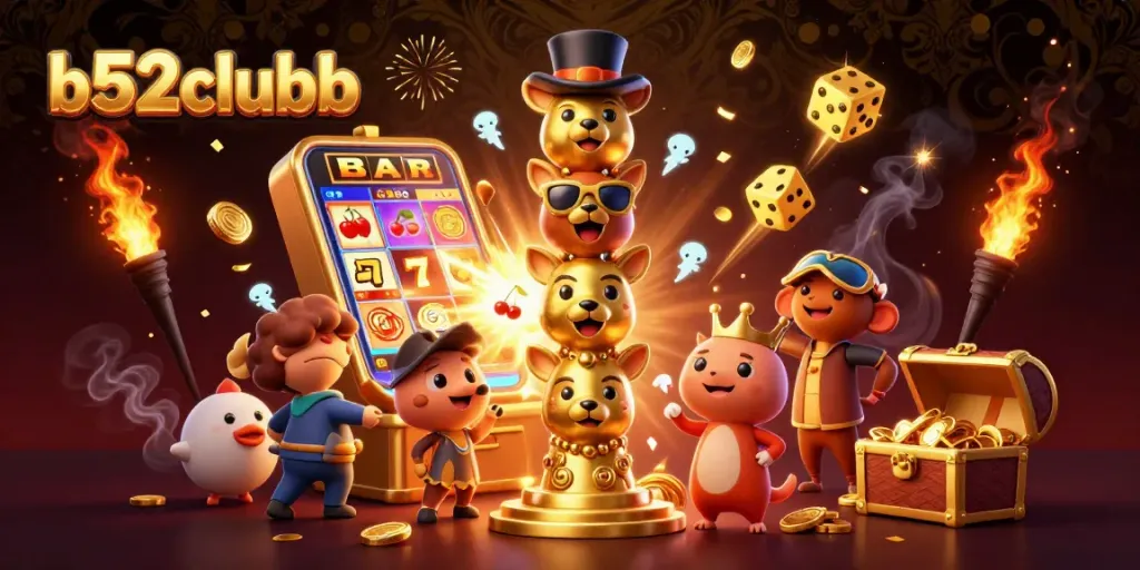 Engage in thrilling gameplay at b52clubb with vibrant casino illustrations featuring exciting slot machines and animated elements.