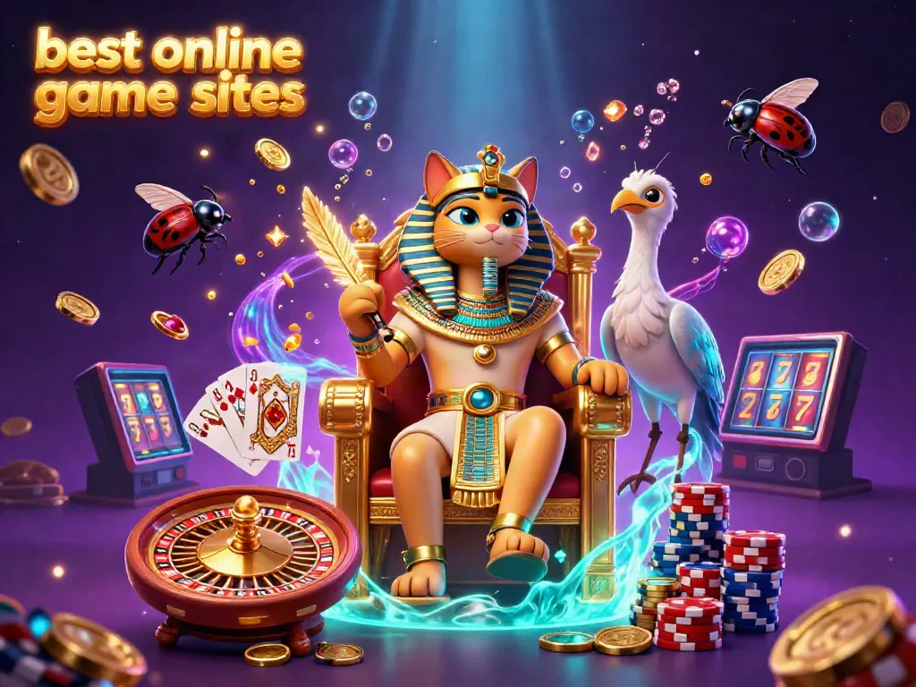 Experience the excitement of the best online casino game sites with a 3D rendering of casino elements and characters.