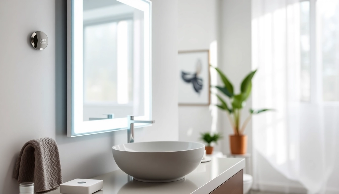 Enhance your bathroom with a stylish mirror and led lights reflecting modern design.