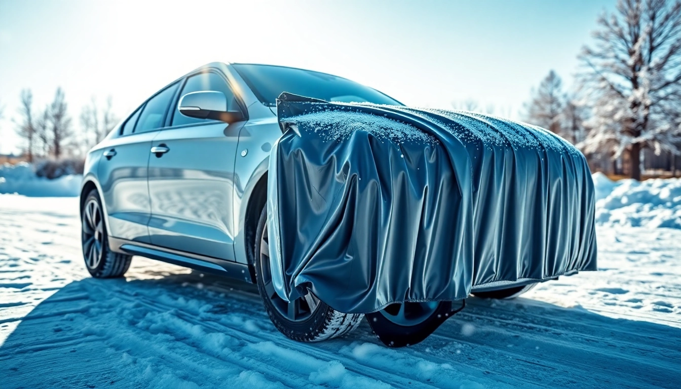 PPF winter road salt protection displayed on a vehicle against snowy winter background.