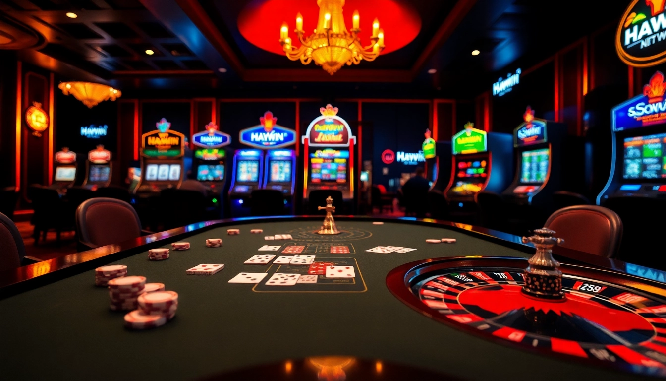 Engaging casino gaming scene showcasing Haywin poker chips and vibrant roulette wheel action.
