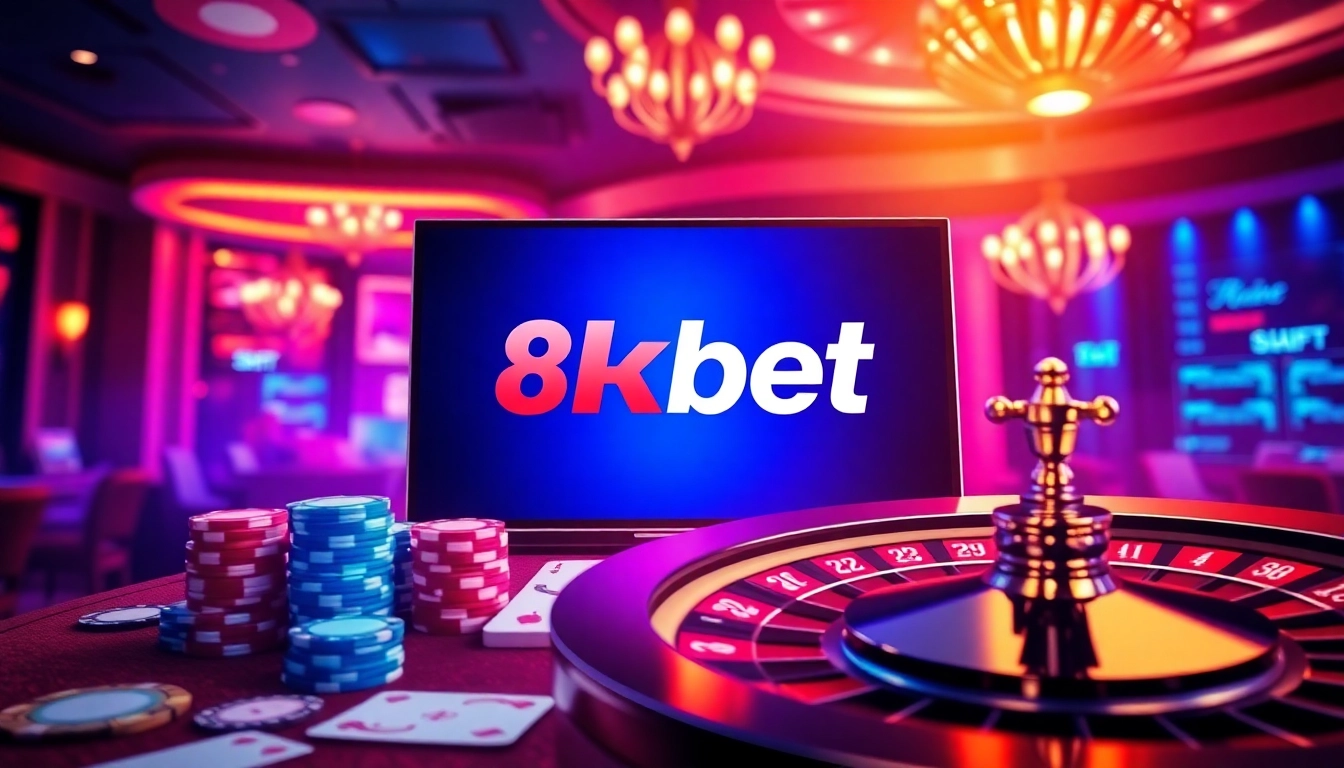 Experience the excitement of online gambling with the 8kbet casino interface featuring vibrant colors and luxurious details.