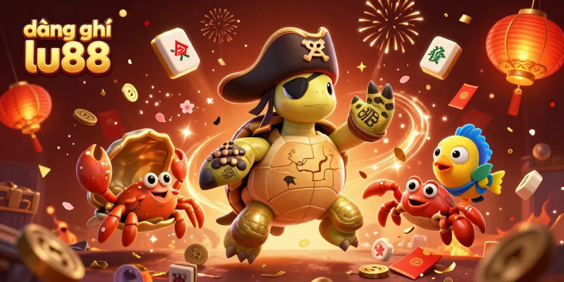 Experience đăng ký lu88 with captivating visuals of an animated pirate turtle and vibrant casino elements.