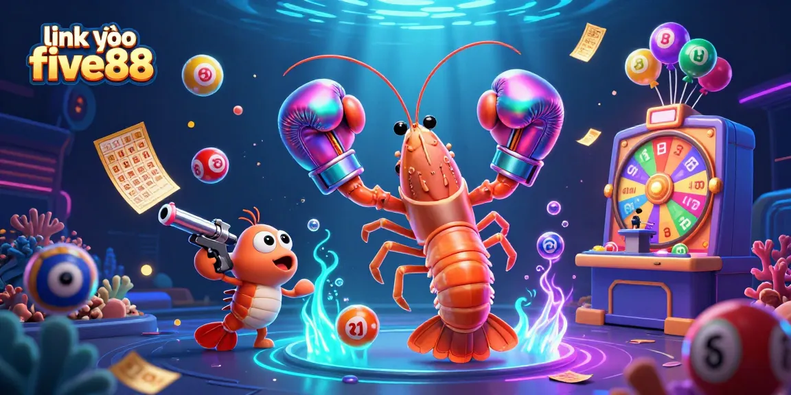 link vào five88 showcases a vibrant 3D casino scene with animated lottery elements and dynamic ocean creatures.