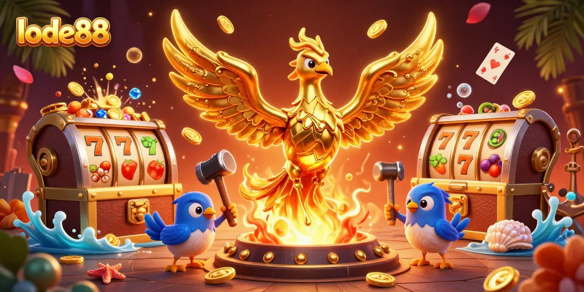 Experience lode88's vibrant slots scene with a molten phoenix and dynamic treasures