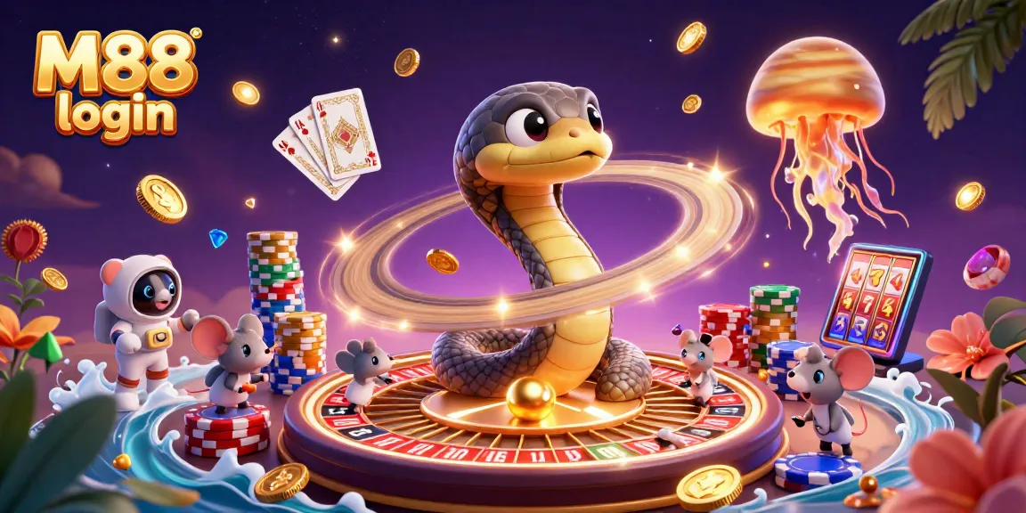 Place your bets with M88 login on a vibrant cosmic casino scene filled with excitement.