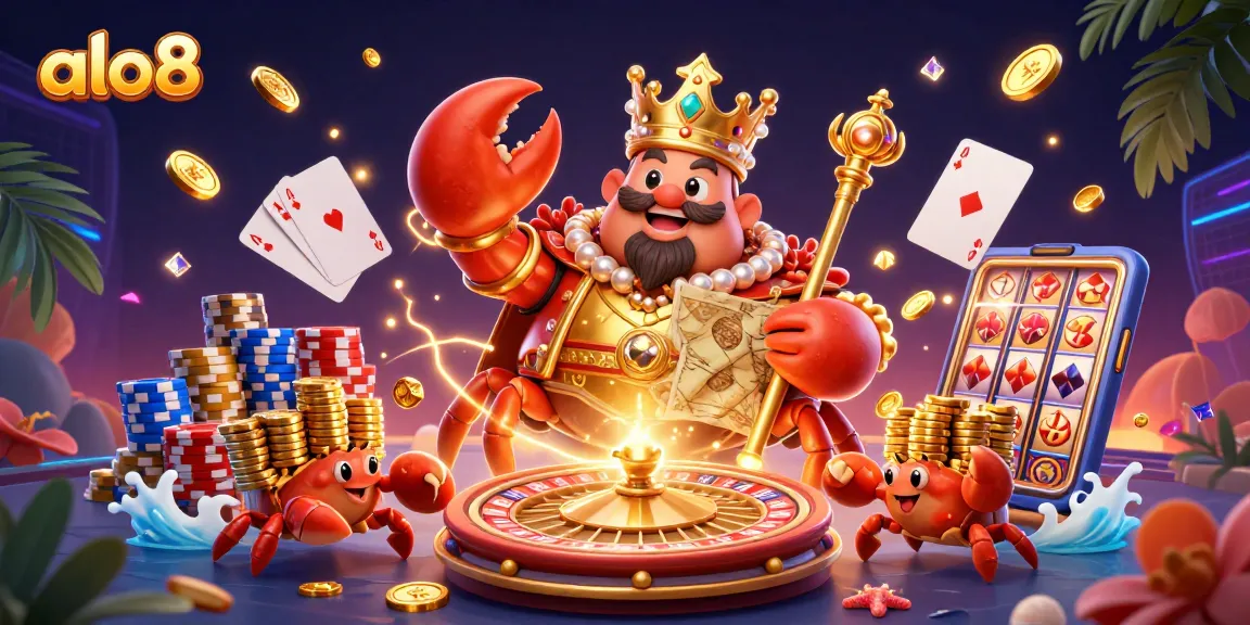 Experience gaming thrills with alo8's colorful casino scene featuring a crab emperor.