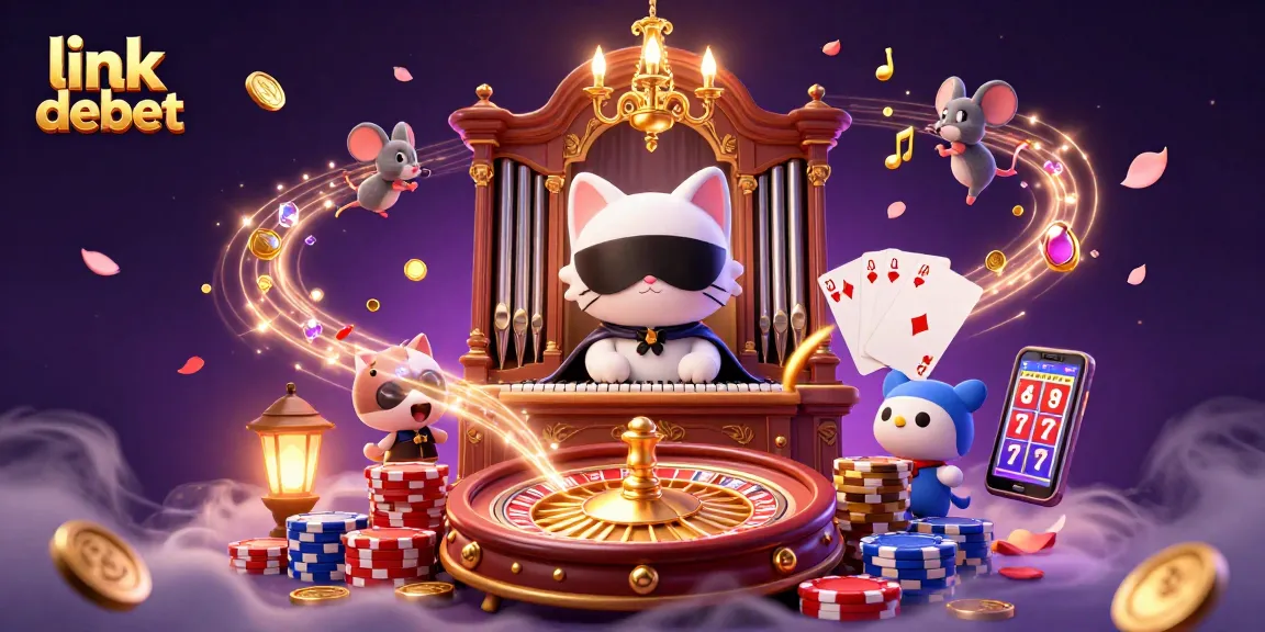 Experience the excitement of link debet with a lively casino scene showcasing a phantom cat and a mouse acrobat.