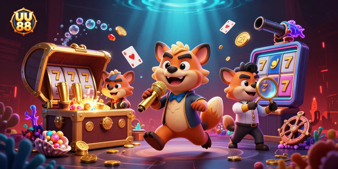 Experience the thrill of uu 88 with a lively casino scene featuring hyenas and slot elements.