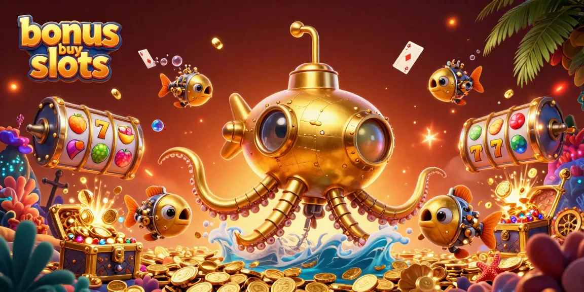 Experience thrilling action with bonus buy slots surrounded by vibrant slot reels and treasure in a dynamic underwater scene.