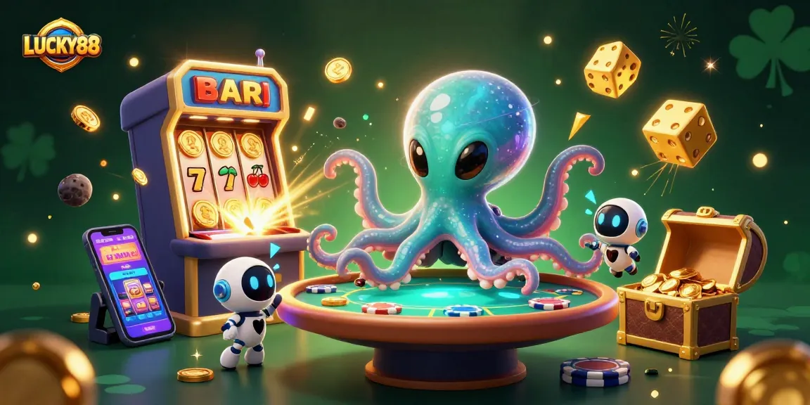 Experience LUCKY88 with a vibrant 3D casino world featuring a cosmic octopus and exciting gaming elements.